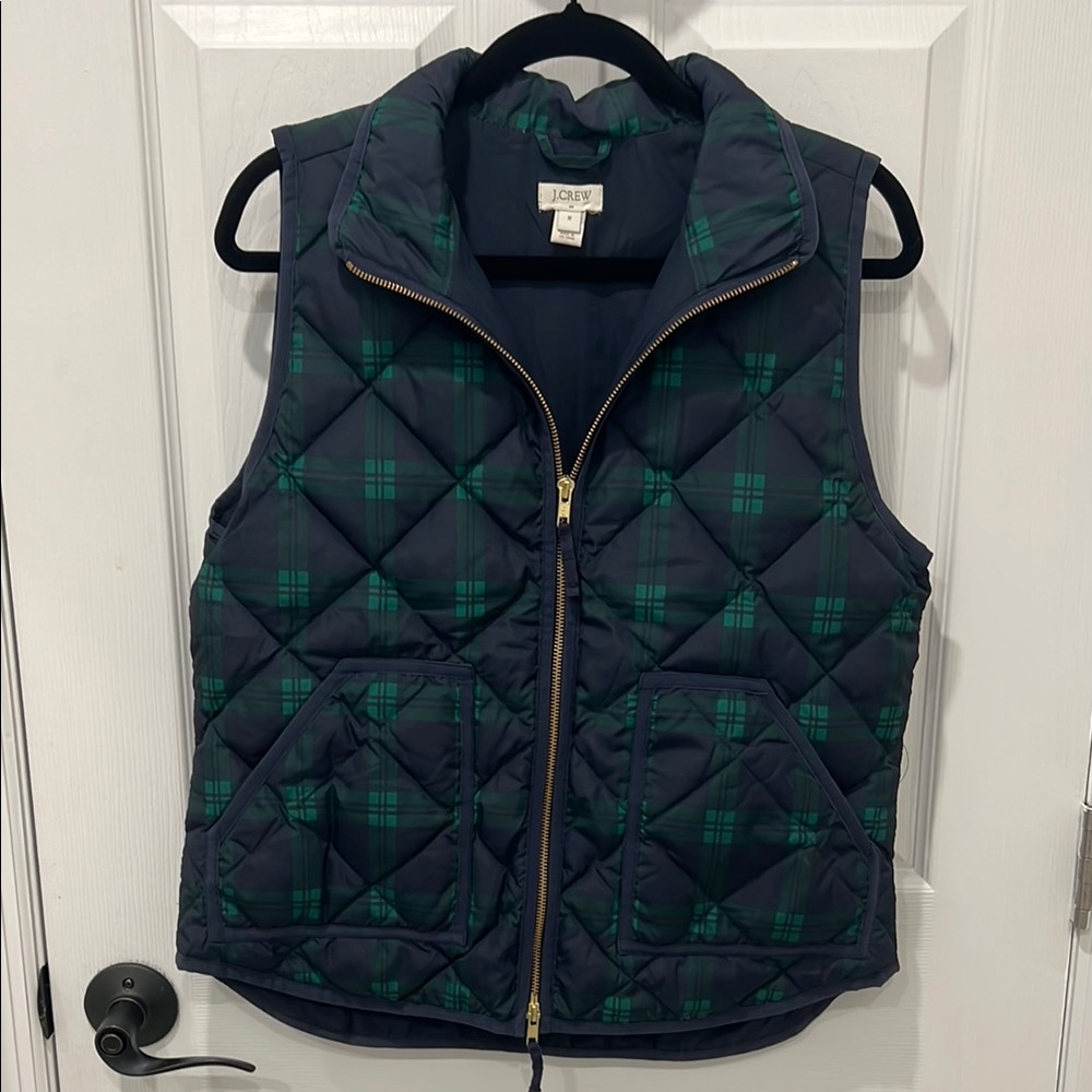J.Crew Navy and Green Plaid Puffer Vest